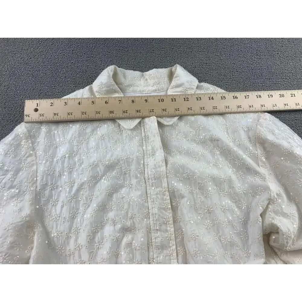 Zara Embroidered Jacket Kids13-14 Cream Floral Eyelet Bomber Elastic‎ Hem